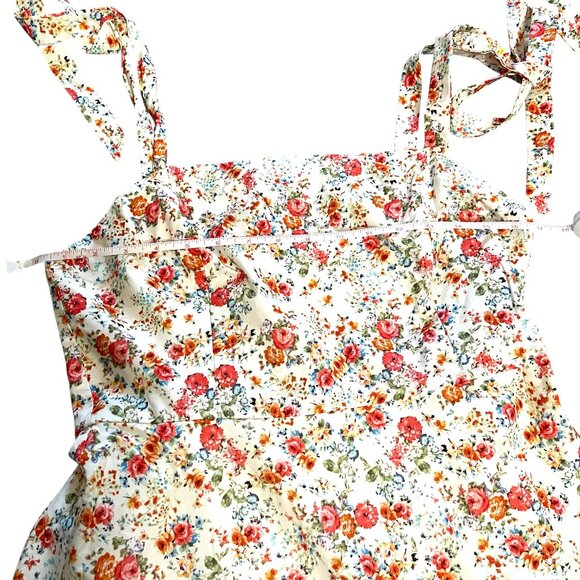 Zara Floral Tie Strap Mini Dress White Organic Cotton Cottagecore Large NWT - Picture 13 of 13
